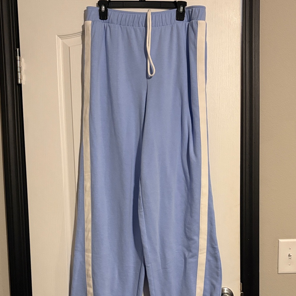 No Boundaries Light Blue Wide Leg Pants with White Stripes